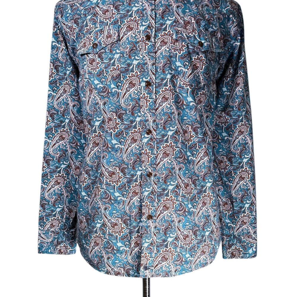 Cody James Mens Large Western Cowboy Snap Button Shirt Turquoise Orange Paisley - Picture 6 of 8